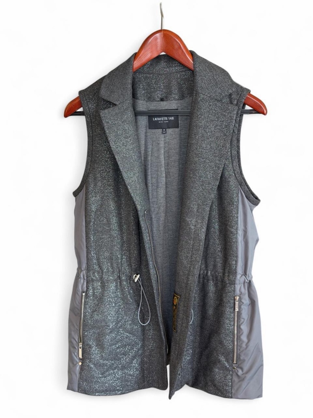 Lafayette 148 Loro Piana Woool Gray Sparkle Sleeveless Zip Vest